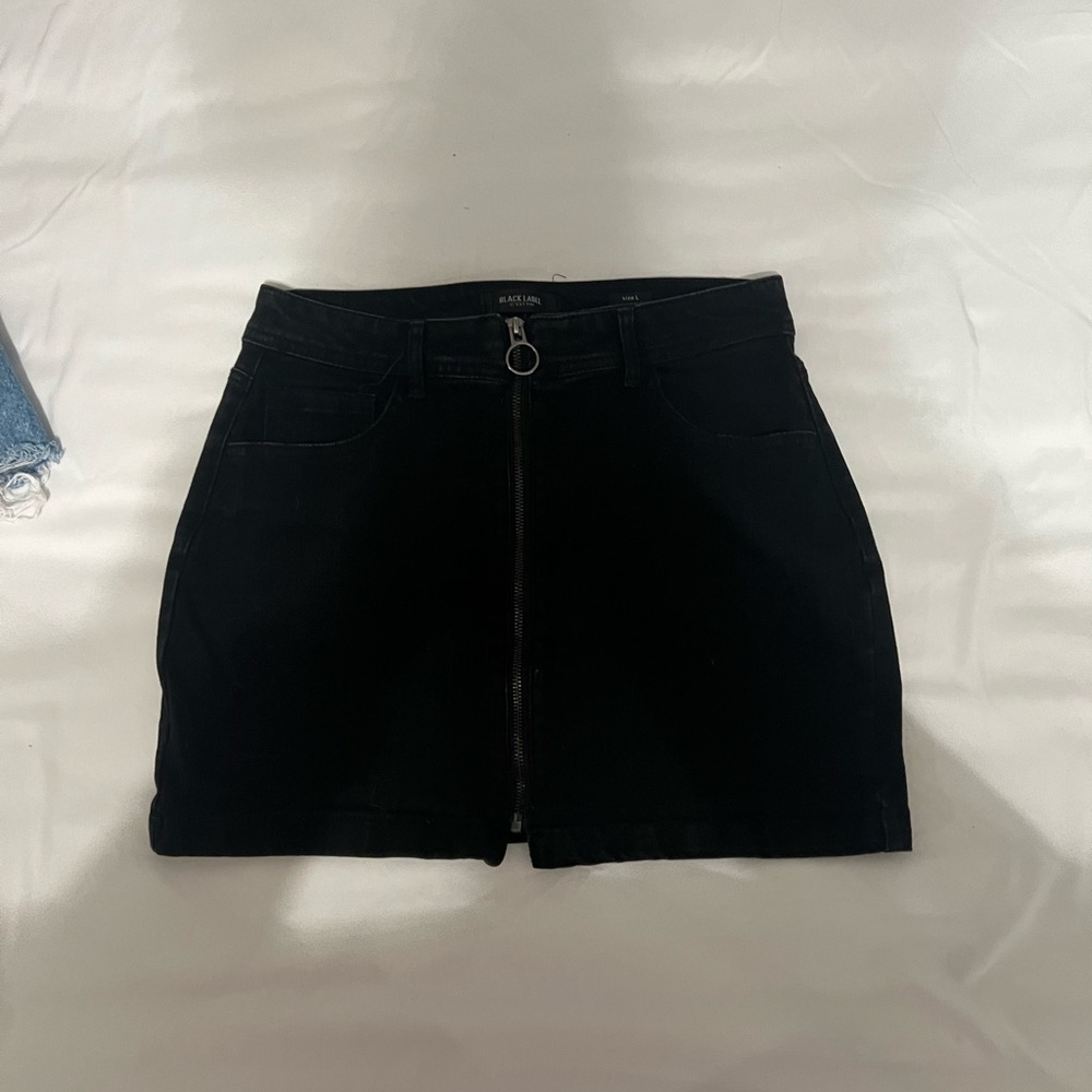 Black Denim Mini Skirt with Zipper